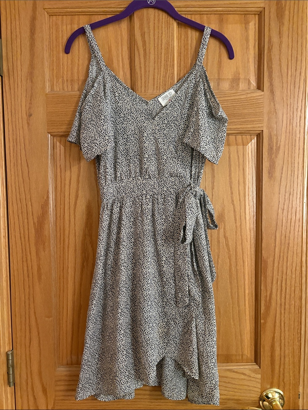 Sienna Sky Black and White One-Shoulder Wrap Dress